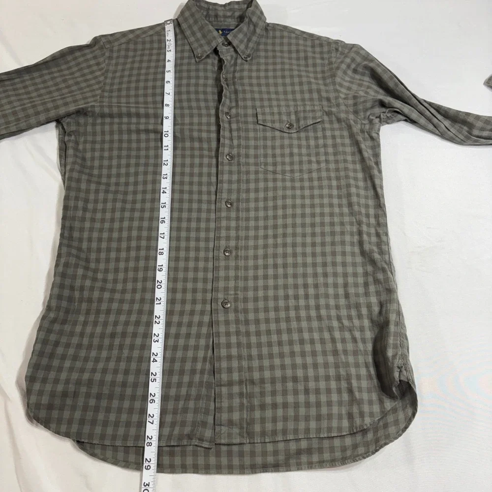 Polo Ralph Lauren Button Down Shirt Mens Small Olive Green Gingham‎ Check Cotton